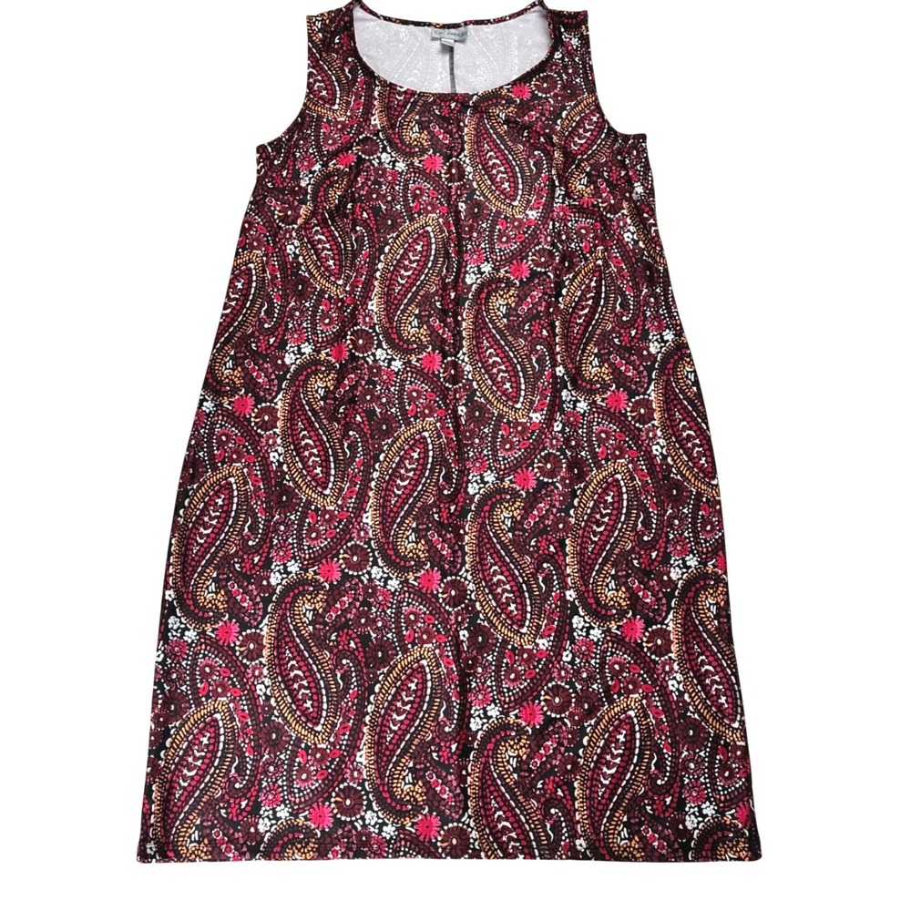Catherines Dress Midi Tank Black Red Paisley Slinky Wrinkle Free 0X